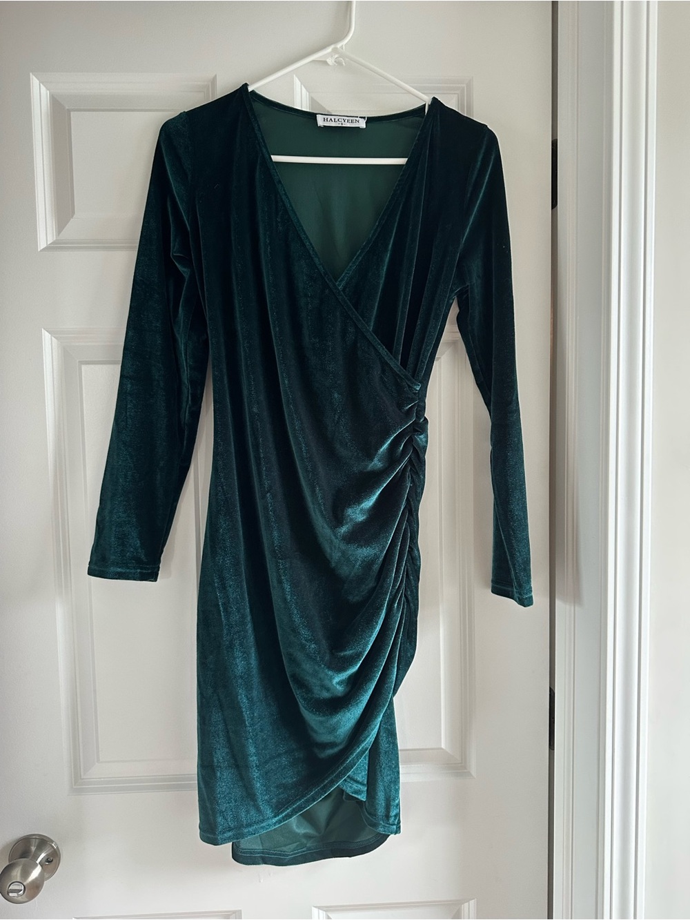 Halogen Emerald Green Velvet Wrap-Style Long Sleeve Dress